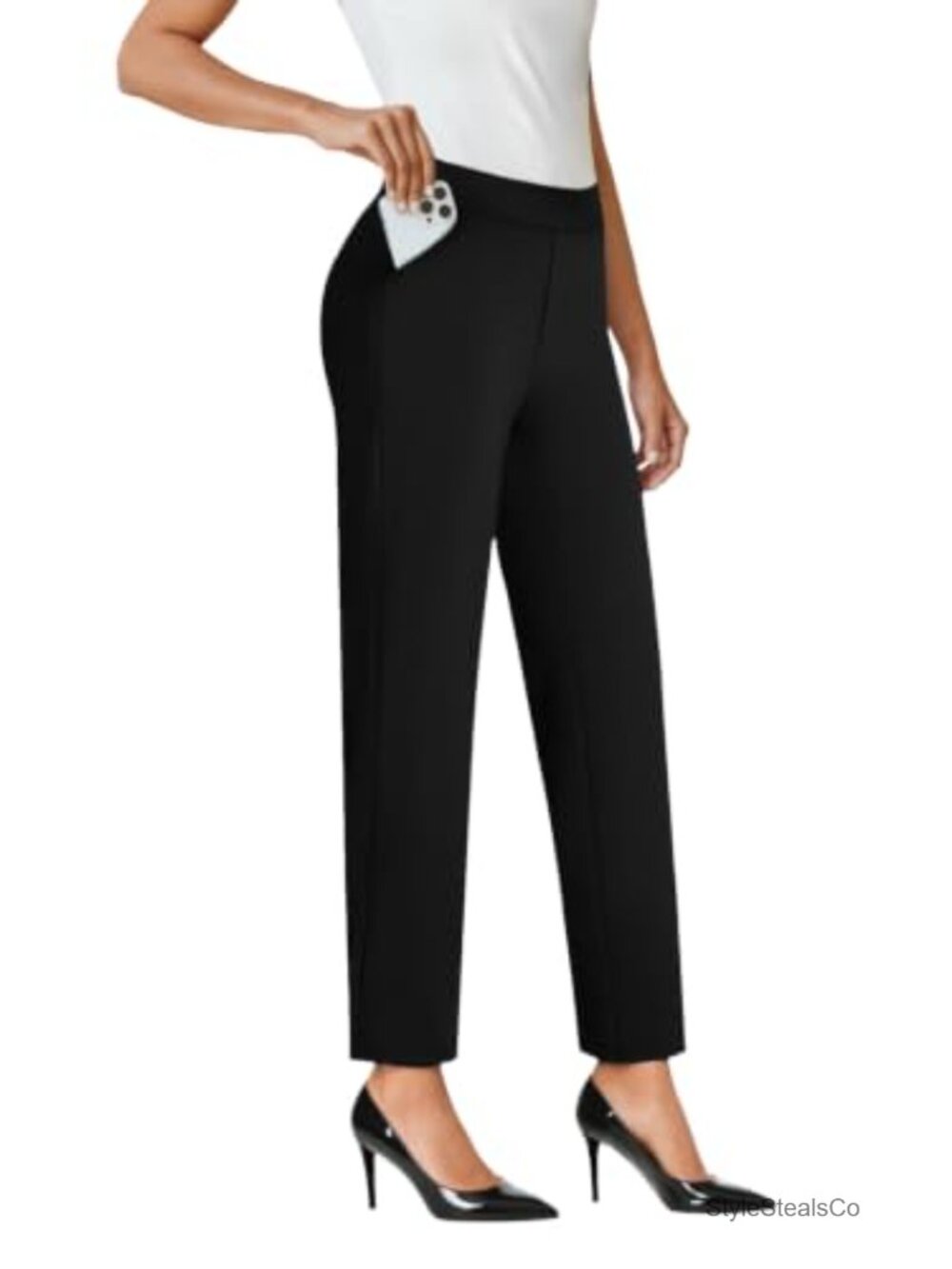 High Waist Ankle Dress Pants Women Stretchy Work Trousers with Pockets